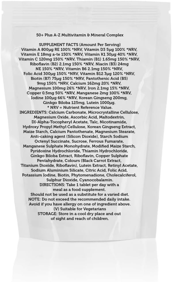 50+ Plus A-Z Multivitamins & Minerals 23 Micronutrients Complex x 30 Tablets Pills Health Food Supplements 22 Vitamins Ingredients Optimal Health & Wellness - Naturhealth UK #