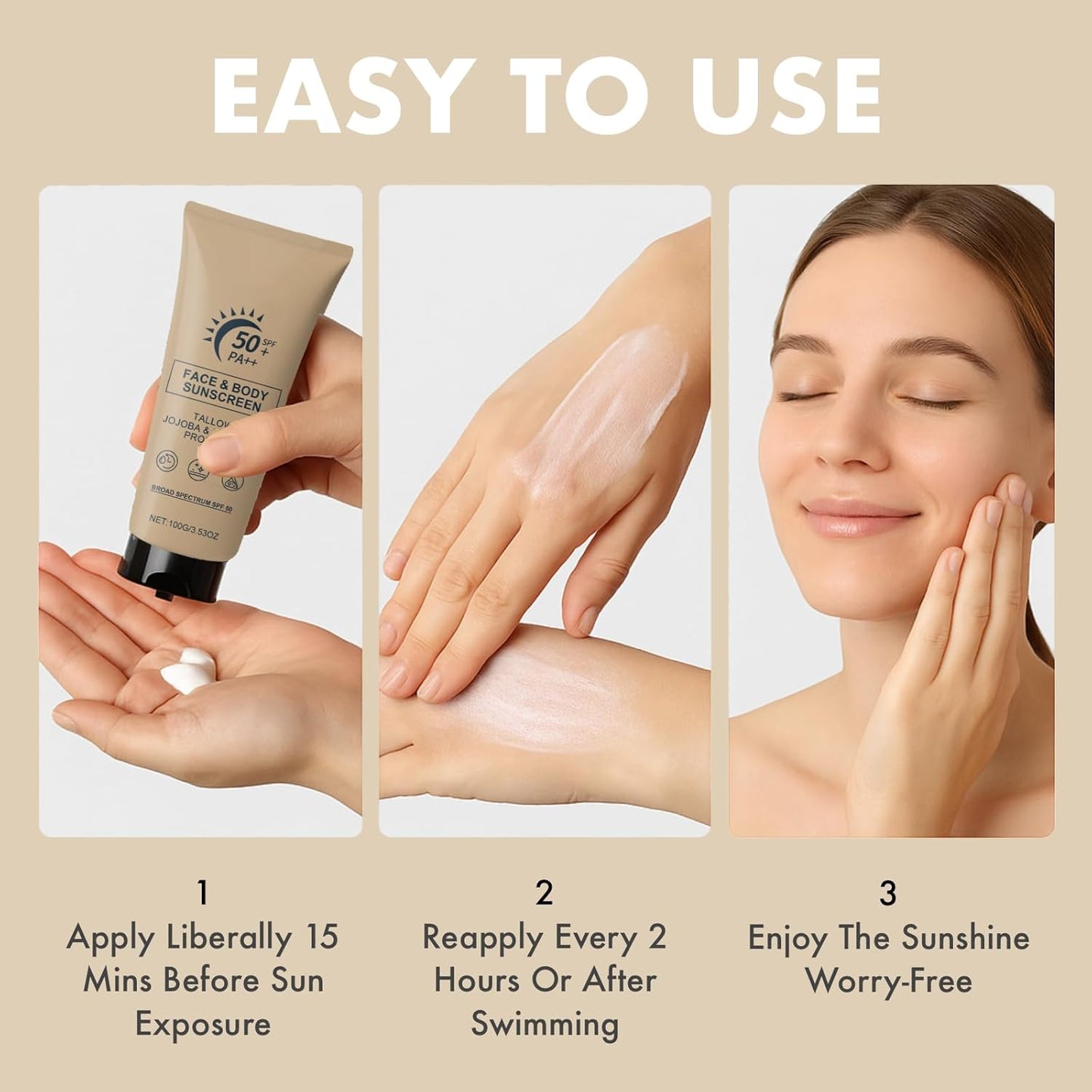 Tallow Sunscreen - Beef Tallow Sunscreen, Sun Cream SPF 50 with Grass-Fed Beef Tallow & Beeswax, Lightweight Moisturizing Protection for Face & Body