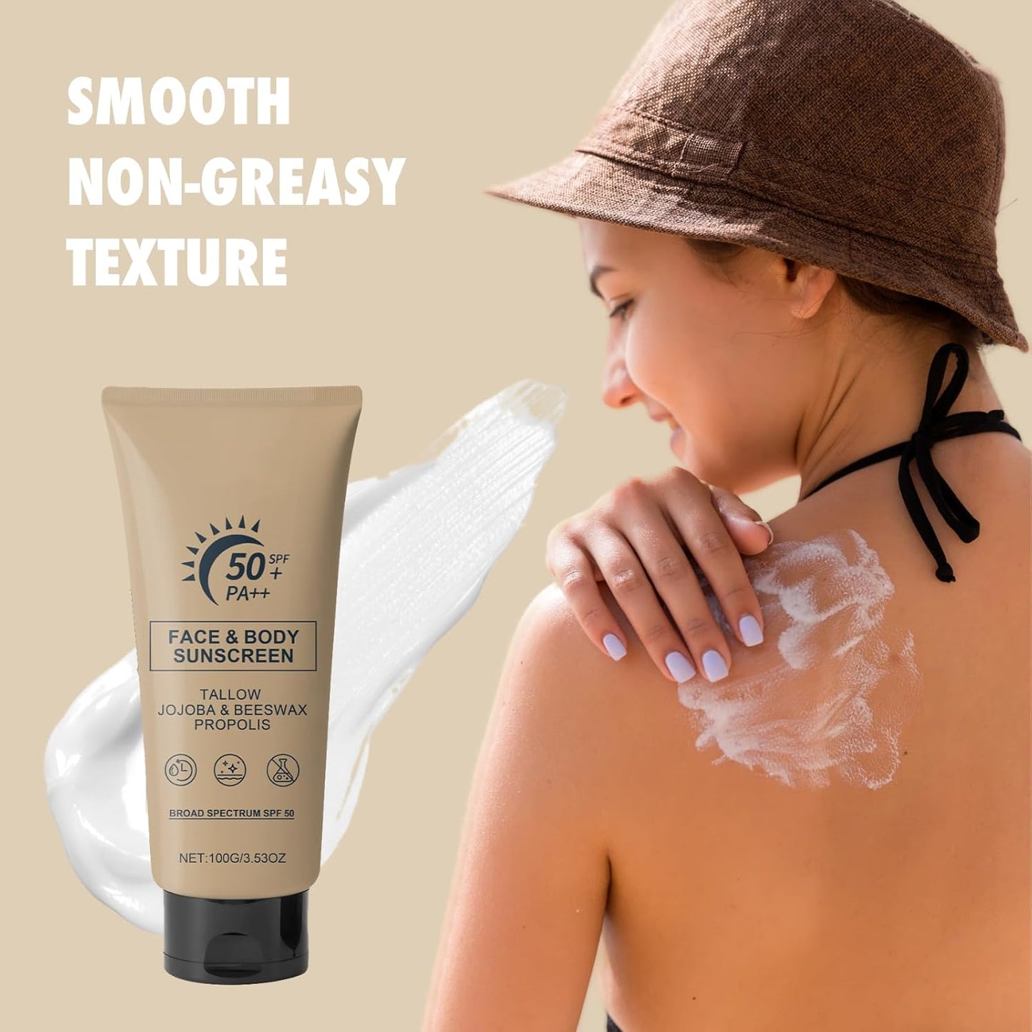 Tallow Sunscreen - Beef Tallow Sunscreen, Sun Cream SPF 50 with Grass-Fed Beef Tallow & Beeswax, Lightweight Moisturizing Protection for Face & Body