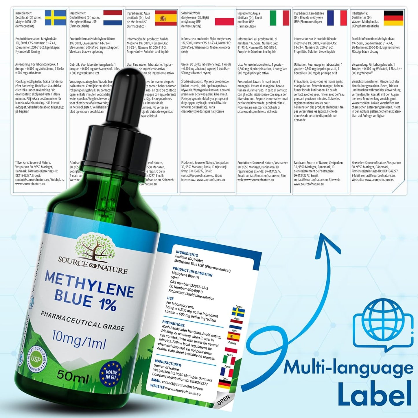 Methylene Blue Drops with Dropper, Improve Concentration and Enhance Memory, High Purity, Natural Plant Extract, Alleviate Painful (1 Pcs)