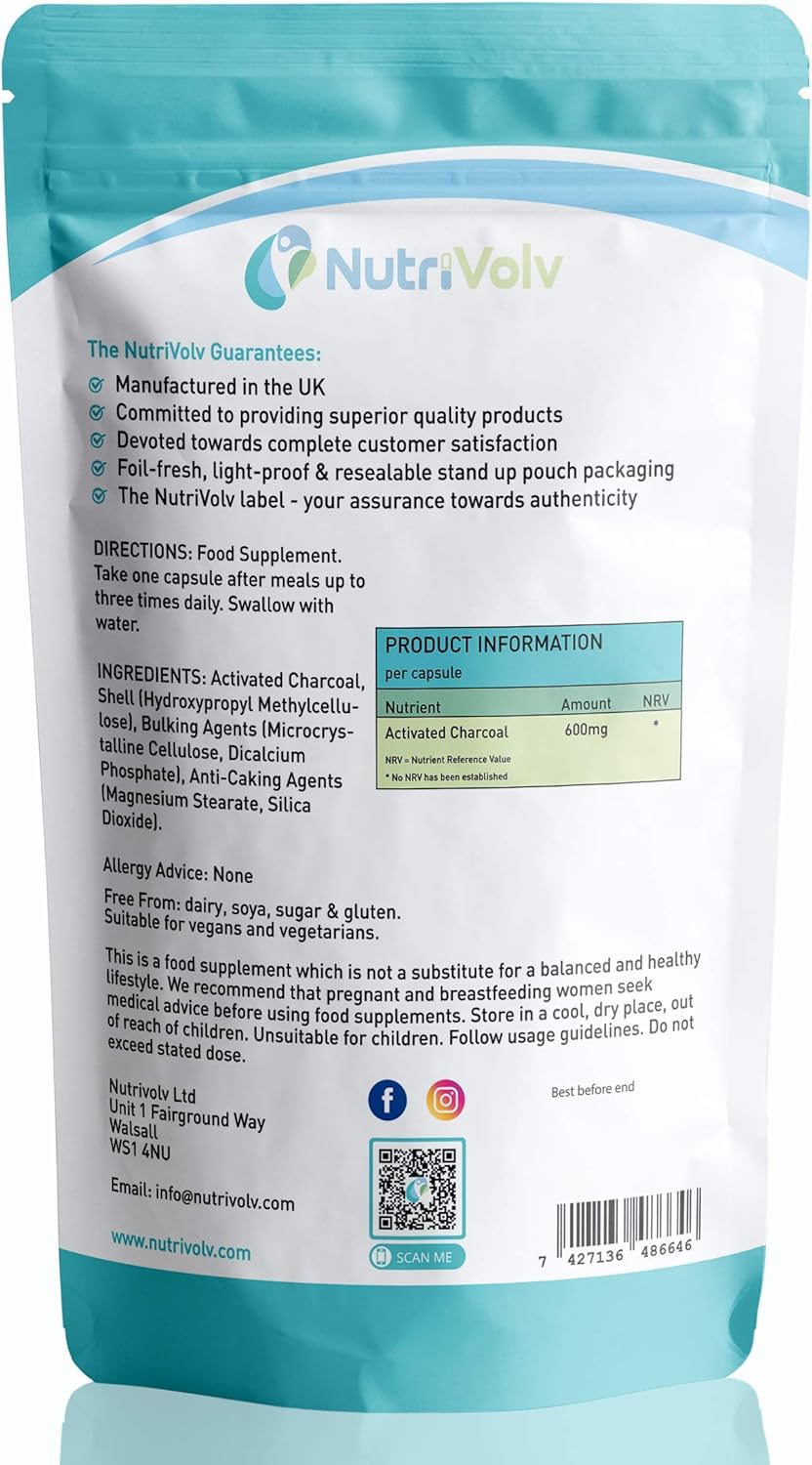 Activated Charcoal 600mg | 90 Capsules | Reduce Flatulence, Gas & Bloating | Detox