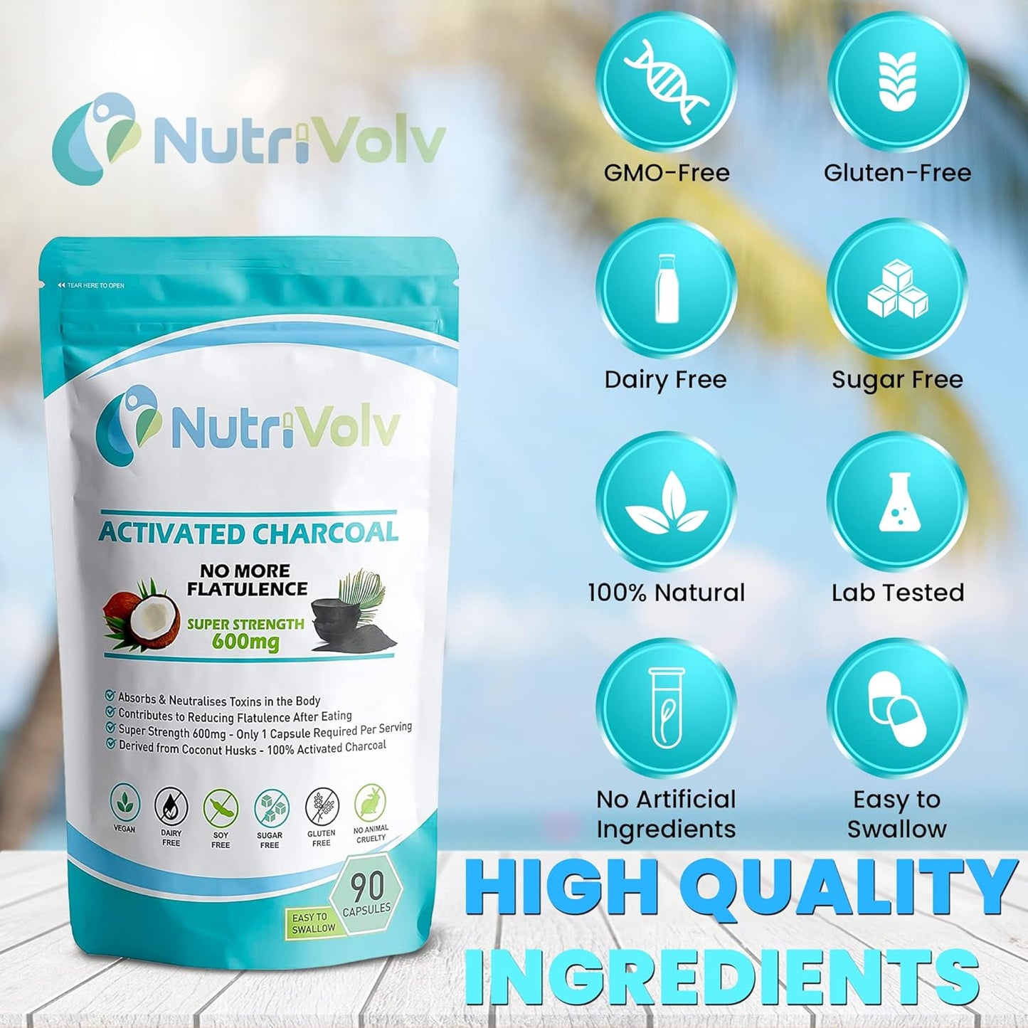 Activated Charcoal 600mg | 90 Capsules | Reduce Flatulence, Gas & Bloating | Detox