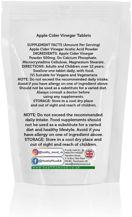 Apple Cider Vinegar Pectin 500mg Health Food Supplement Vitamins 60 Tablets Pills Nutrition Supplements HEALTHY MOOD - Naturhealth UK #