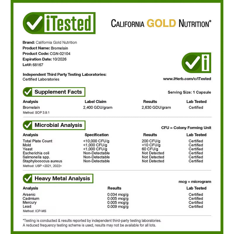 California Gold Nutrition, Bromelain, 625 mg, 30 Veggie Capsules - Naturhealth UK #