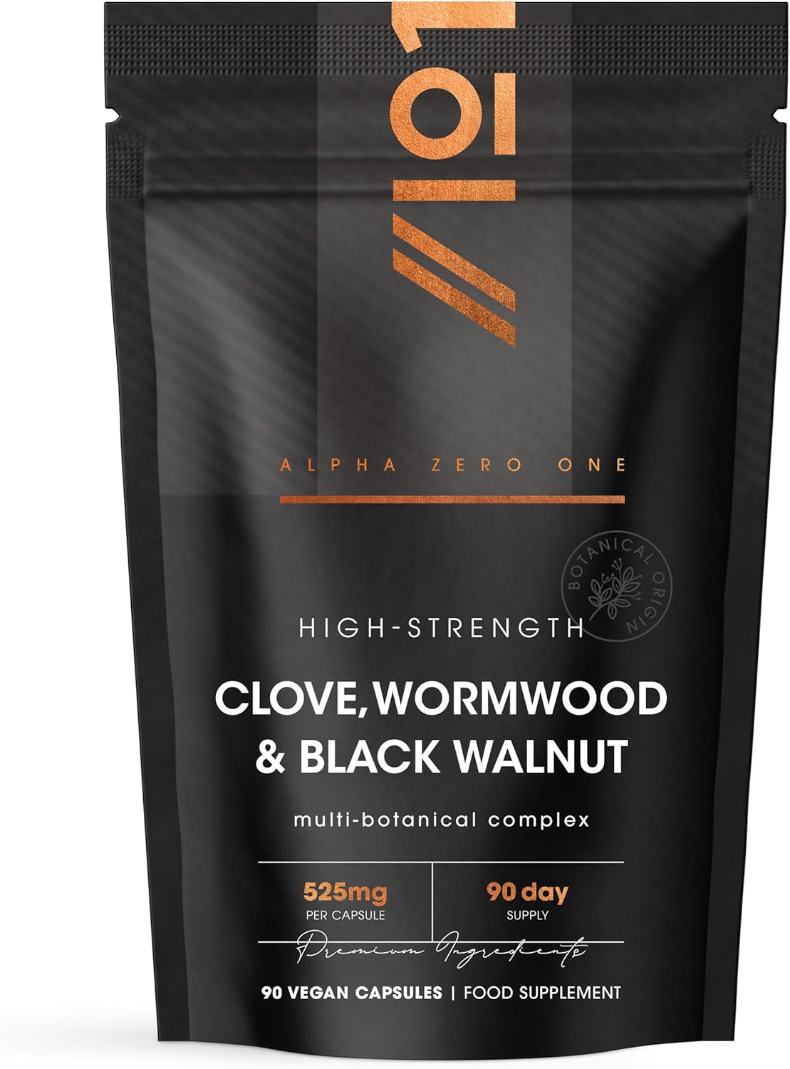 Clove, Wormwood & Green Black Walnut Hull 525mg – 90 Vegan Capsules – High Strength Multi-Botanical Complex Supplement – Resealable and Recyclable Pouch by Alpha01 - Naturhealth UK #