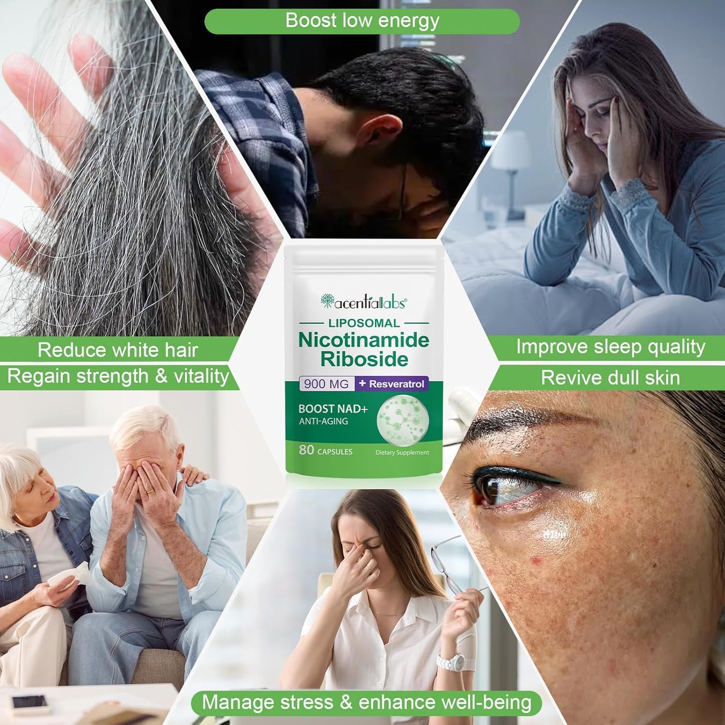 Liposomal NAD+ Supplement with Resveratrol, 900mg NAD Supplements, NAD Plus Boosting 80 Capsules, High Absorption, Nicotinamide Riboside Resveratrol Supplement Support Cellular Repair & Healthy Aging - Naturhealth UK #