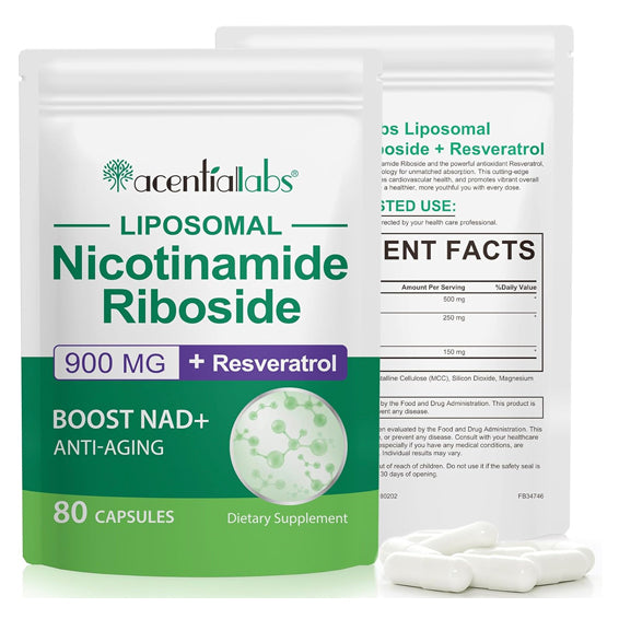 Liposomal NAD+ Supplement with Resveratrol, 900mg NAD Supplements, NAD Plus Boosting 80 Capsules, High Absorption, Nicotinamide Riboside Resveratrol Supplement Support Cellular Repair & Healthy Aging - Naturhealth UK #