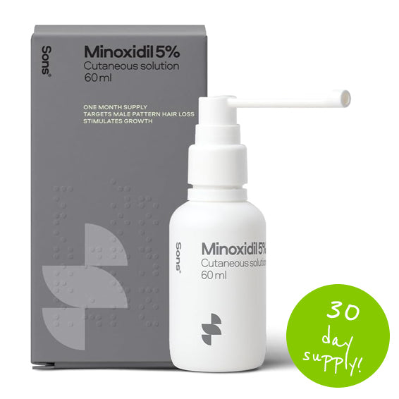 Sons Minoxidil 5% Cutaneous Solution, Hair Regrowth & Thickener Formula, For Hair Loss & Thinning in Men, Reactivates Shrunken Follicles, Precision Application System, 1 Month Supply Made in Europe