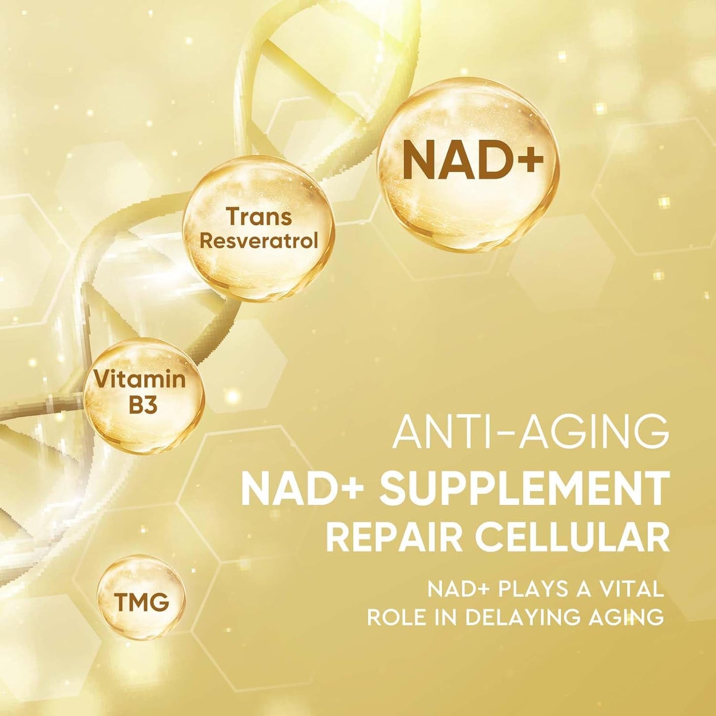 NAD+ Resveratrol Boosting Supplement, Actual NAD+ Efficient for Support Energy Metabolism & Repair, Vitality & Healt, Aging Defense - 120 Count