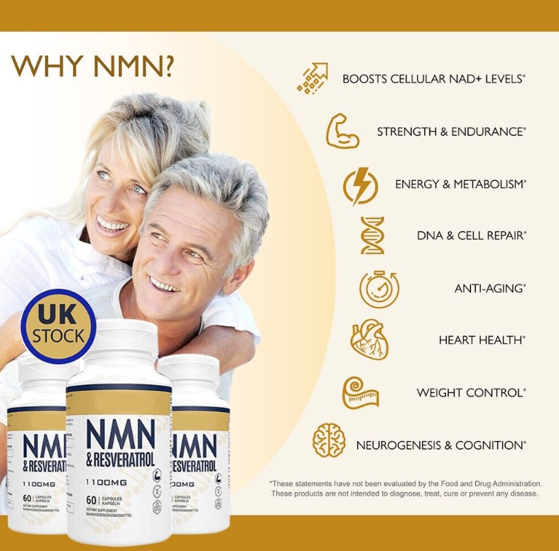 NMN & Resveratrol 60 Capsules Heart & Anti-aging Antioxidant Supplement UK STOCK - Naturhealth UK #