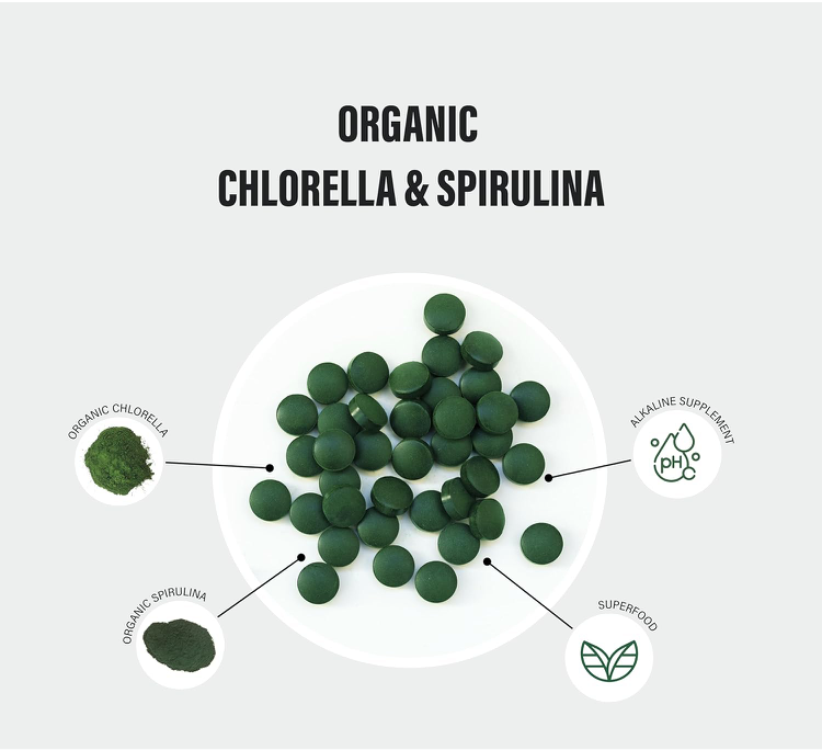 Organic Chlorella and Spirulina - 2500mg - 300 Tablets - Broken Cell Wall - Pure Formula Supplement with No Additives - Naturhealth UK #