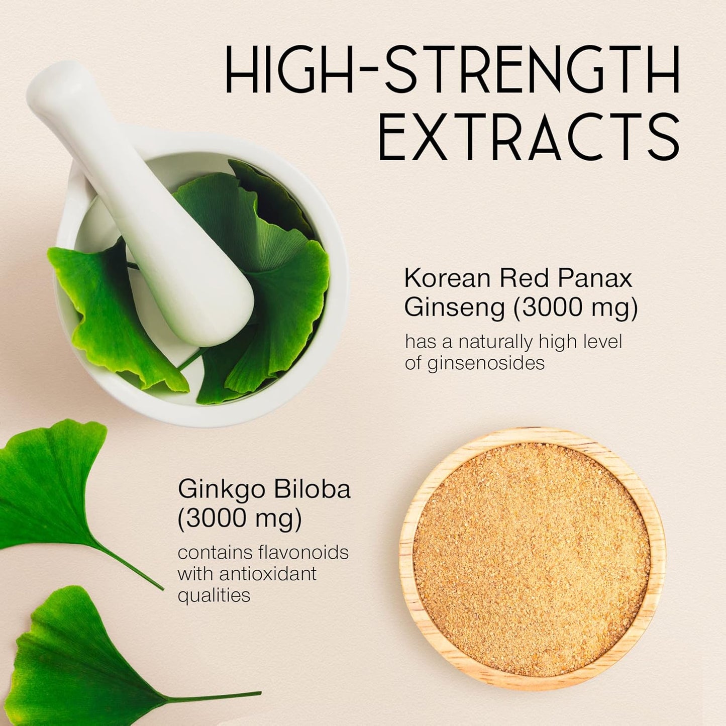 Panax Ginseng Capsules High Strength - 6000mg Korean Red Ginseng & Ginkgo Biloba for Natural Energy & Focus - Vegan & UK Made - 60 Tablets One-a-Day - Premium Ginseng Root Supplements for Men & Women - Naturhealth UK #