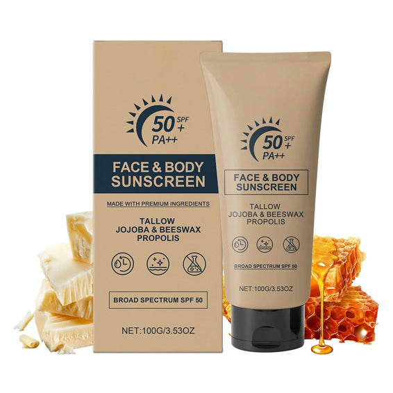 Tallow Sunscreen - Beef Tallow Sunscreen, Sun Cream SPF 50 with Grass-Fed Beef Tallow & Beeswax, Lightweight Moisturizing Protection for Face & Body