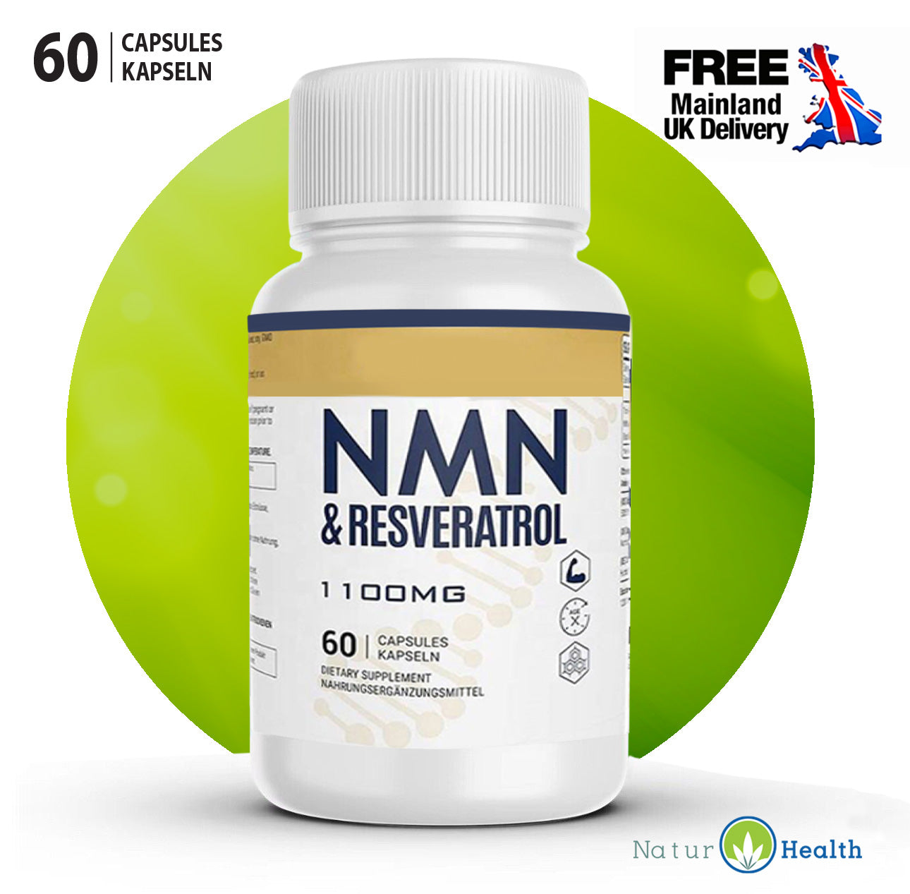 NMN & Resveratrol 60 Capsules Heart & Anti-aging Antioxidant Supplement UK STOCK
