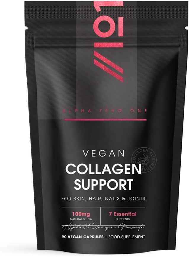 Vegan Collagen Supplements for Women & Men - High Strength 90 Capsules (3 Months Supply) Skin, hair - with Biotin, Lysine, Bamboo Silica, Zinc, Vitamin C, E & A