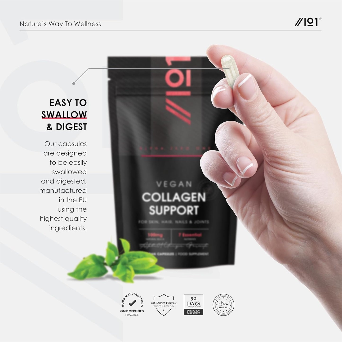 Vegan Collagen Supplements for Women & Men - High Strength 90 Capsules (3 Months Supply) Skin, hair - with Biotin, Lysine, Bamboo Silica, Zinc, Vitamin C, E & A