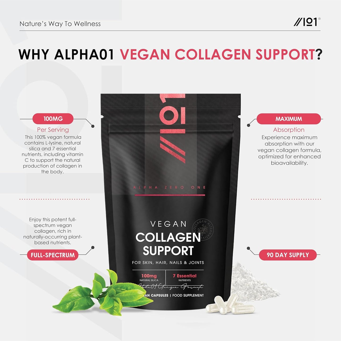 Vegan Collagen Supplements for Women & Men - High Strength 90 Capsules (3 Months Supply) Skin, hair - with Biotin, Lysine, Bamboo Silica, Zinc, Vitamin C, E & A