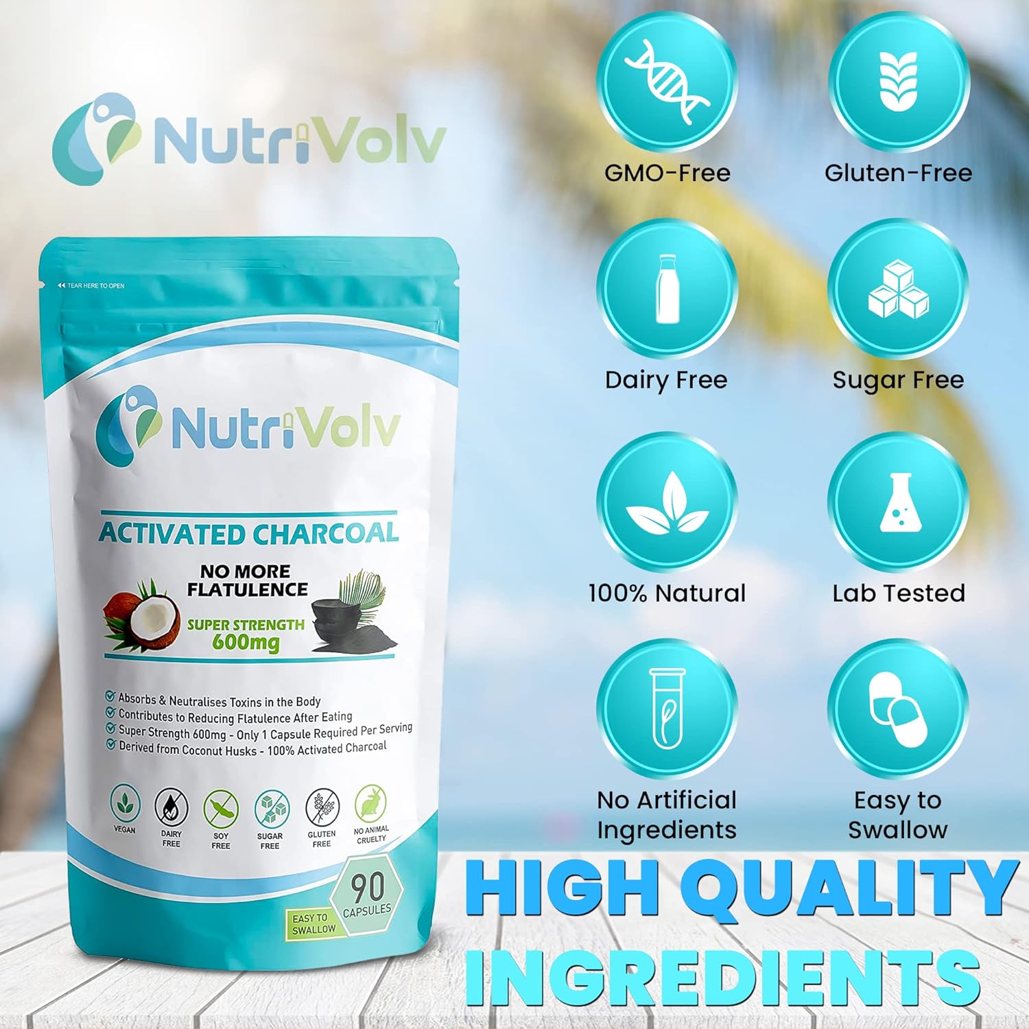 Activated Charcoal 600mg | 90 Capsules | Reduce Flatulence, Gas & Bloating | Detox - Naturhealth UK