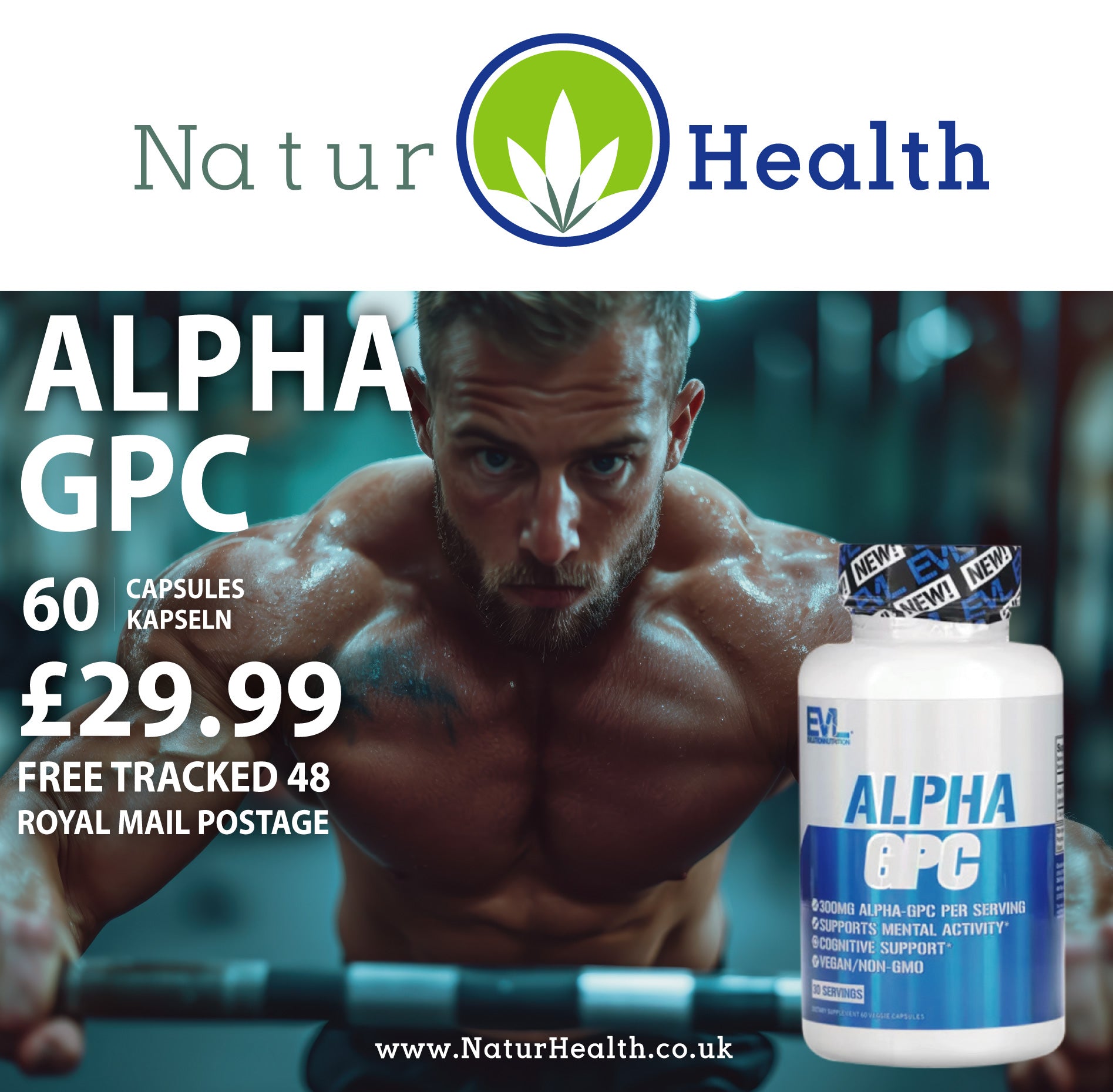 Alpha (GPC) Booster - UK STOCK-600mg pro Portion 60 capsules EVLution Nutrition - Naturhealth UK #