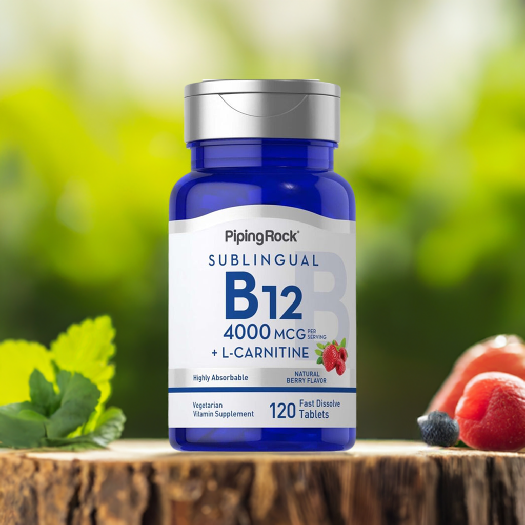 B12 (Sublingual) 4000 mcg (per serving) + L-Carnitine (Natural Berry), 120 QTY - Naturhealth UK #