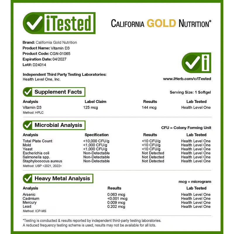 California Gold Nutrition, Vitamin D3, 125 mcg (5,000 IU), 90 Fish Gelatin Softgels - Naturhealth UK #