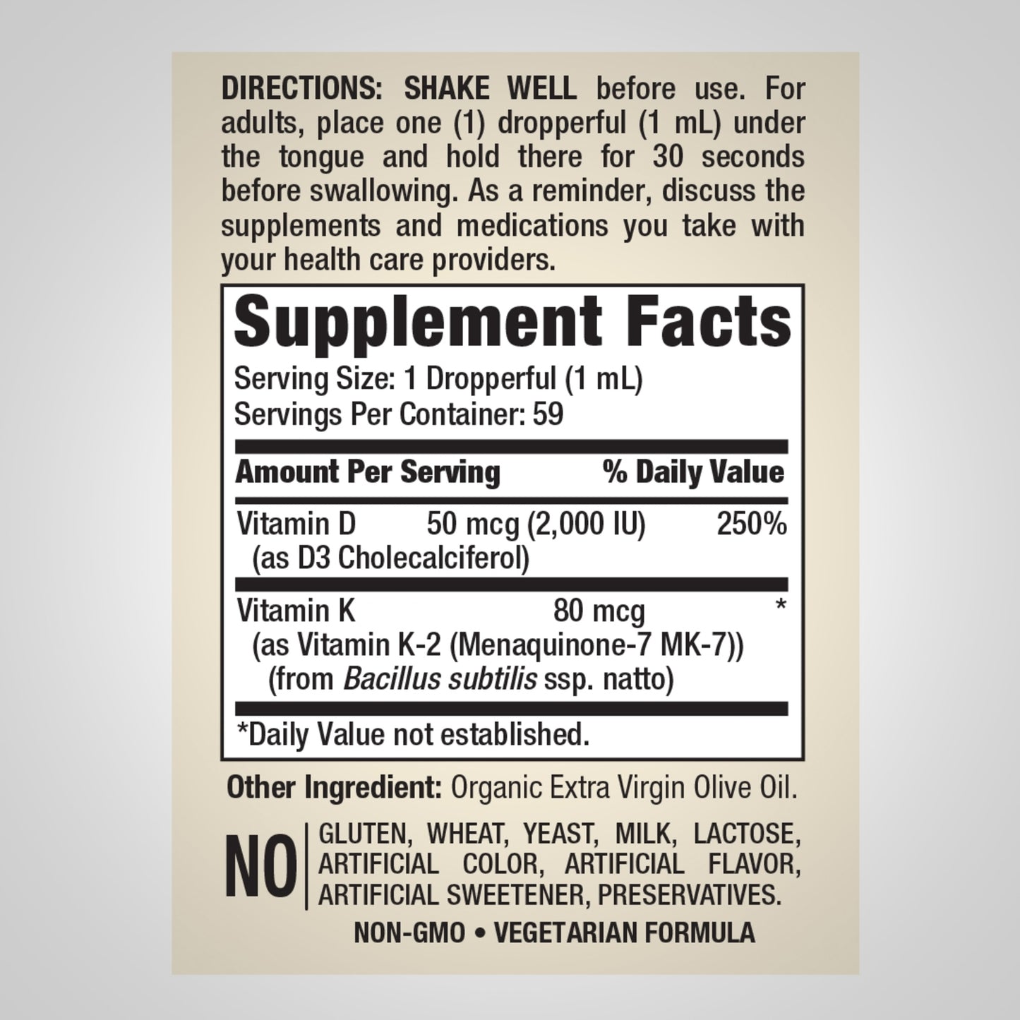 Liquid Vitamin D3 & K-2, 2 fl oz (59 mL) Dropper Bottle