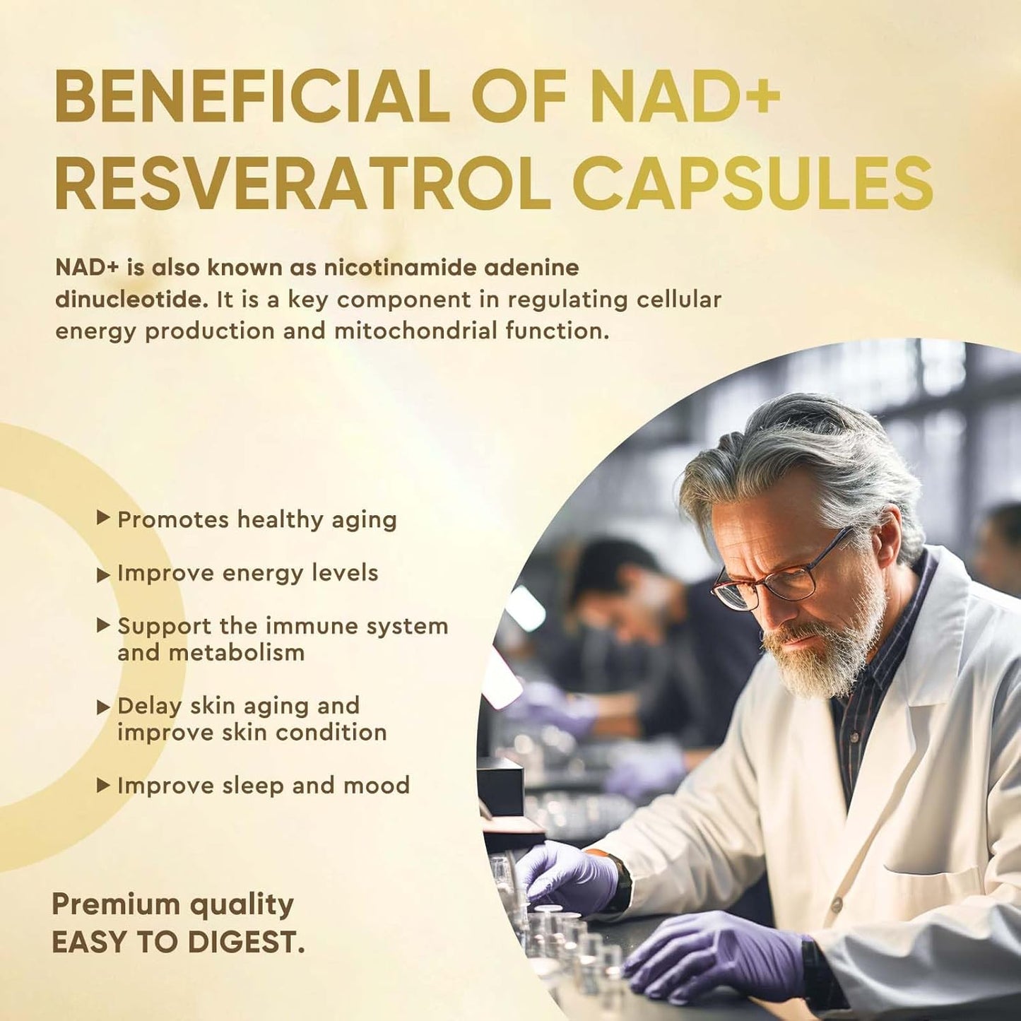 NAD+ Resveratrol Boosting Supplement, Actual NAD+ Efficient for Support Energy Metabolism & Repair, Vitality & Healt, Aging Defense - 120 Count