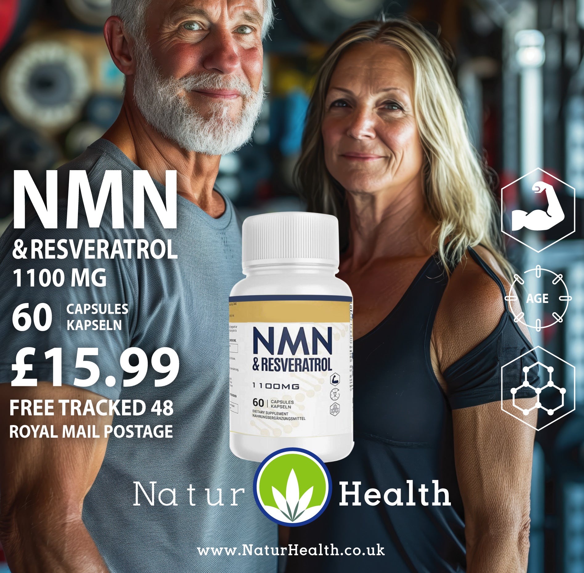 NMN & Resveratrol 60 Capsules Heart & Anti-aging Antioxidant Supplement UK STOCK - Naturhealth UK #