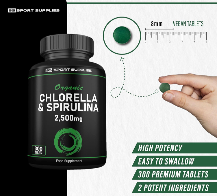 Organic Chlorella and Spirulina - 2500mg - 300 Tablets - Broken Cell Wall - Pure Formula Supplement with No Additives - Naturhealth UK #