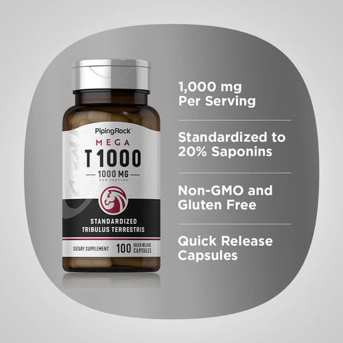 Tribulus Mega, 1000 mg (per serving), 100 Quick Release Capsules - Naturhealth UK #