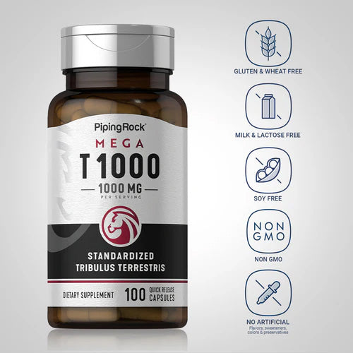 Tribulus Mega, 1000 mg (per serving), 100 Quick Release Capsules - Naturhealth UK #