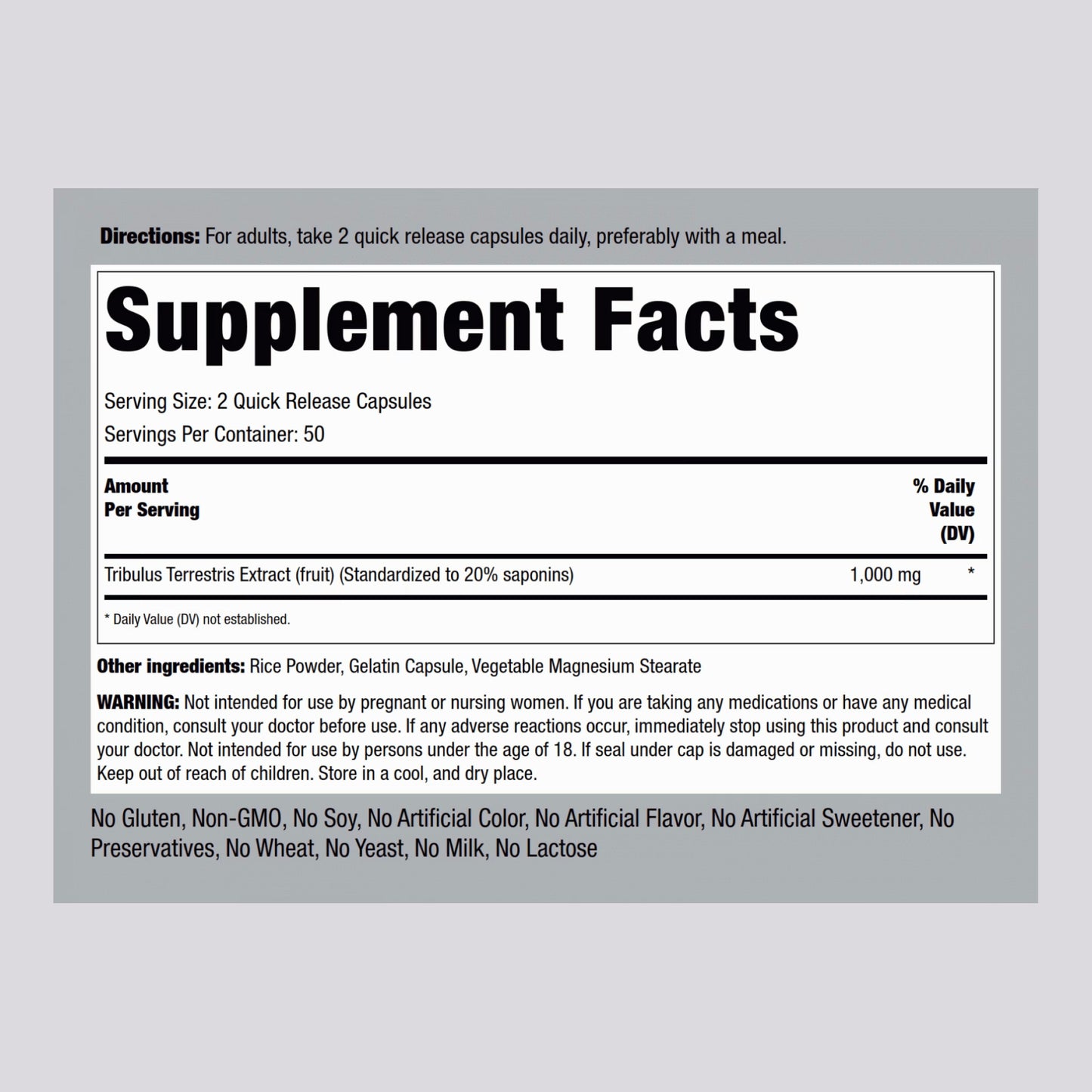 Tribulus Mega, 1000 mg (per serving), 100 Quick Release Capsules - Naturhealth UK #