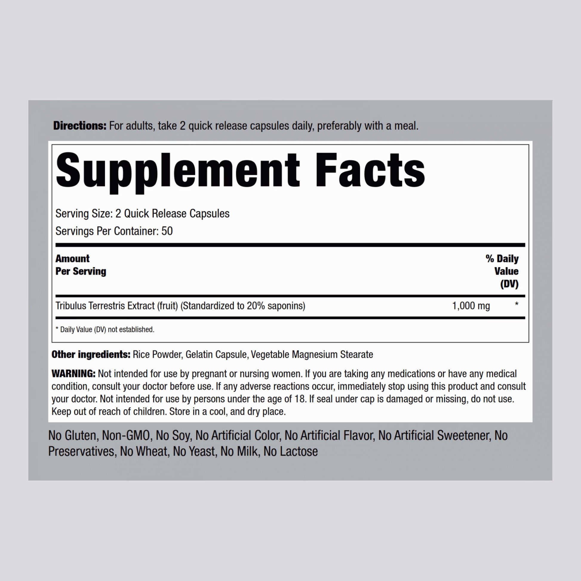 Tribulus Mega, 1000 mg (per serving), 100 Quick Release Capsules - Naturhealth UK #